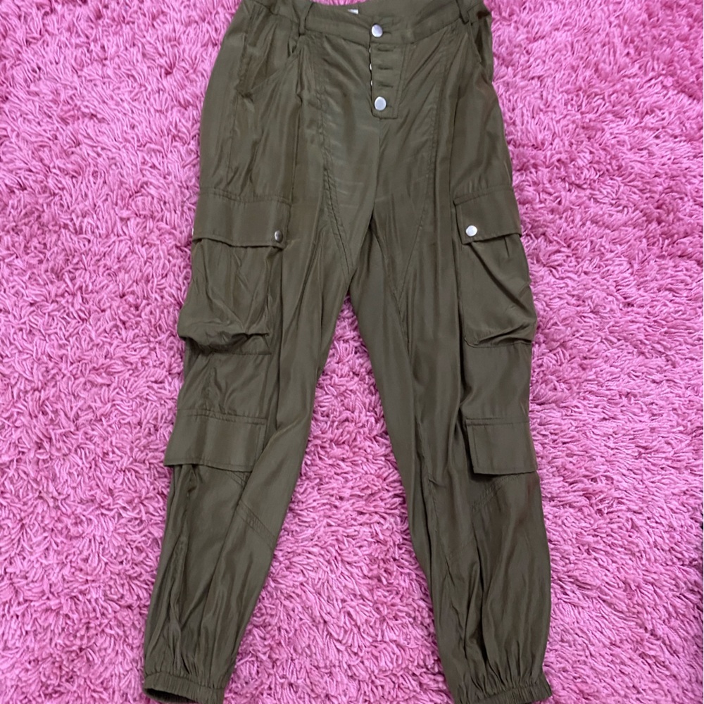 Cargo silk pants army green